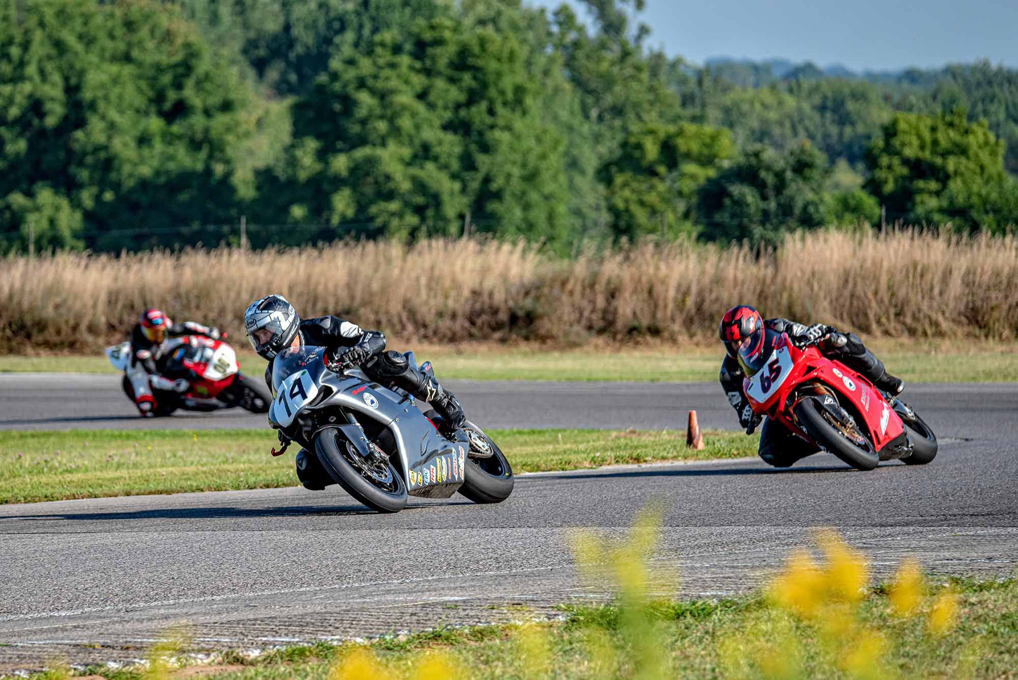 Adam Mashike applies race schooling and Ducati torque simultaneously through turn 3 at GingerMan Raceway.