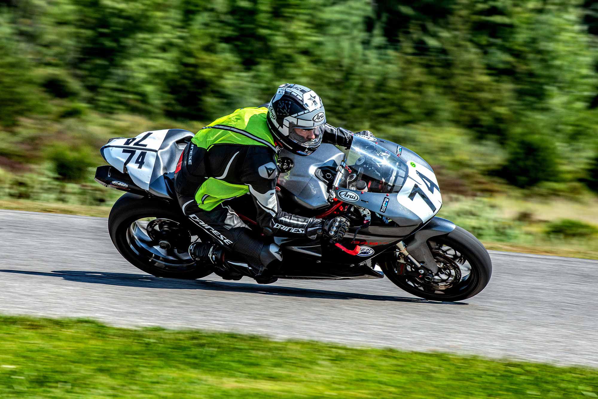 Doing his best to shed the rookie vest: Adam Mashike perfects line, body position, and speed through turn 10a at GingerMan Raceway.