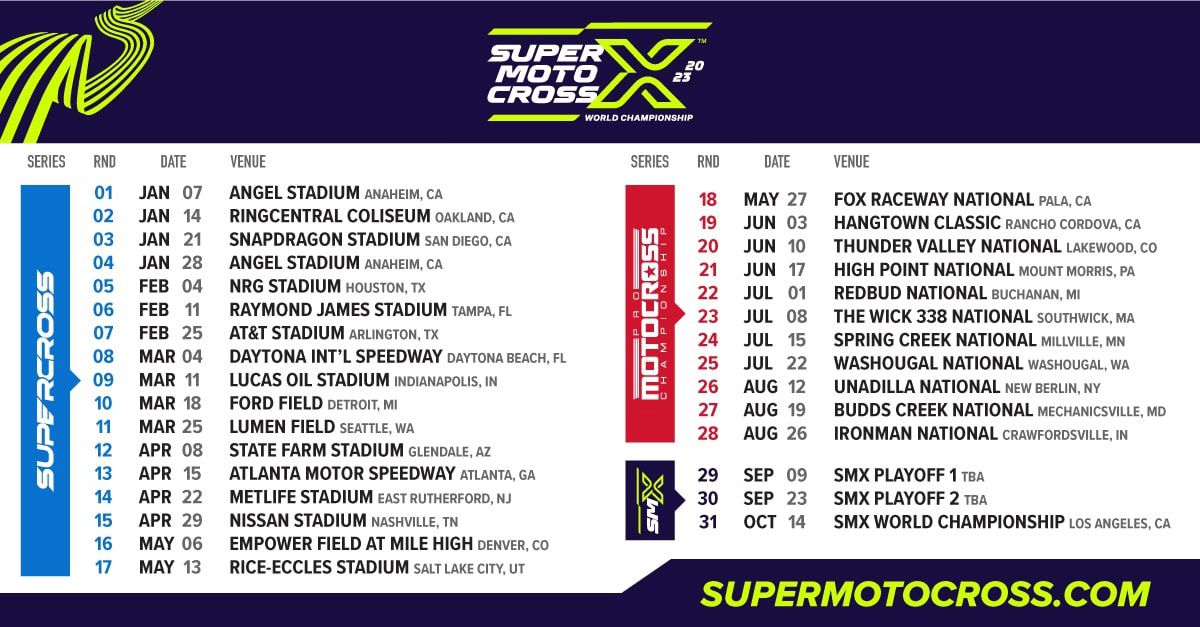 A look at the new SuperMotocross World Championship calendar.