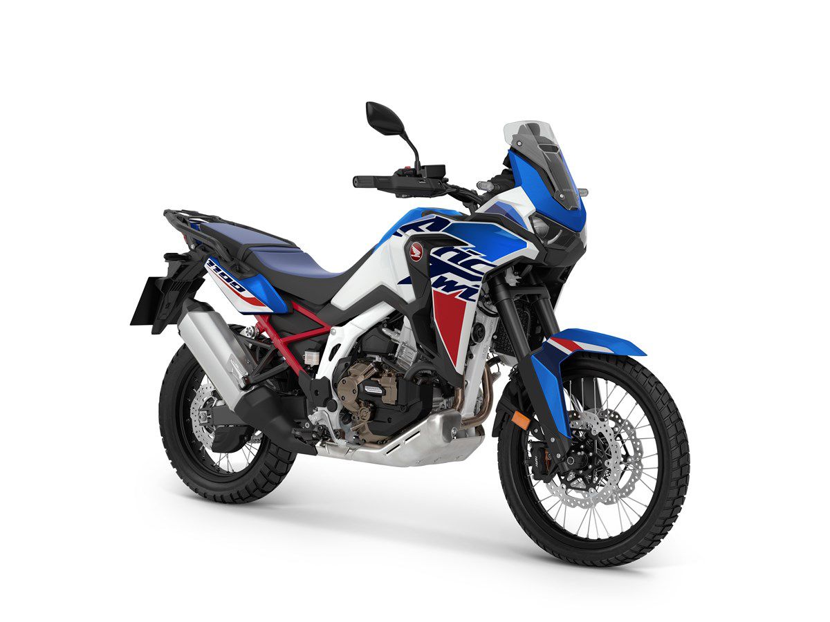 The 2023 Honda Africa Twin in Glint Wave Blue Metallic.